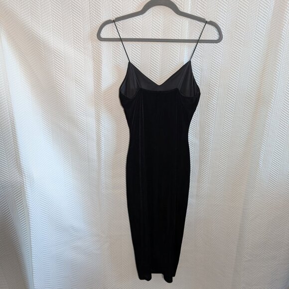 Room Service Black Velvet Slip Dress Midi Spaghetti Straps Bodycon Size Small - Picture 2 of 7